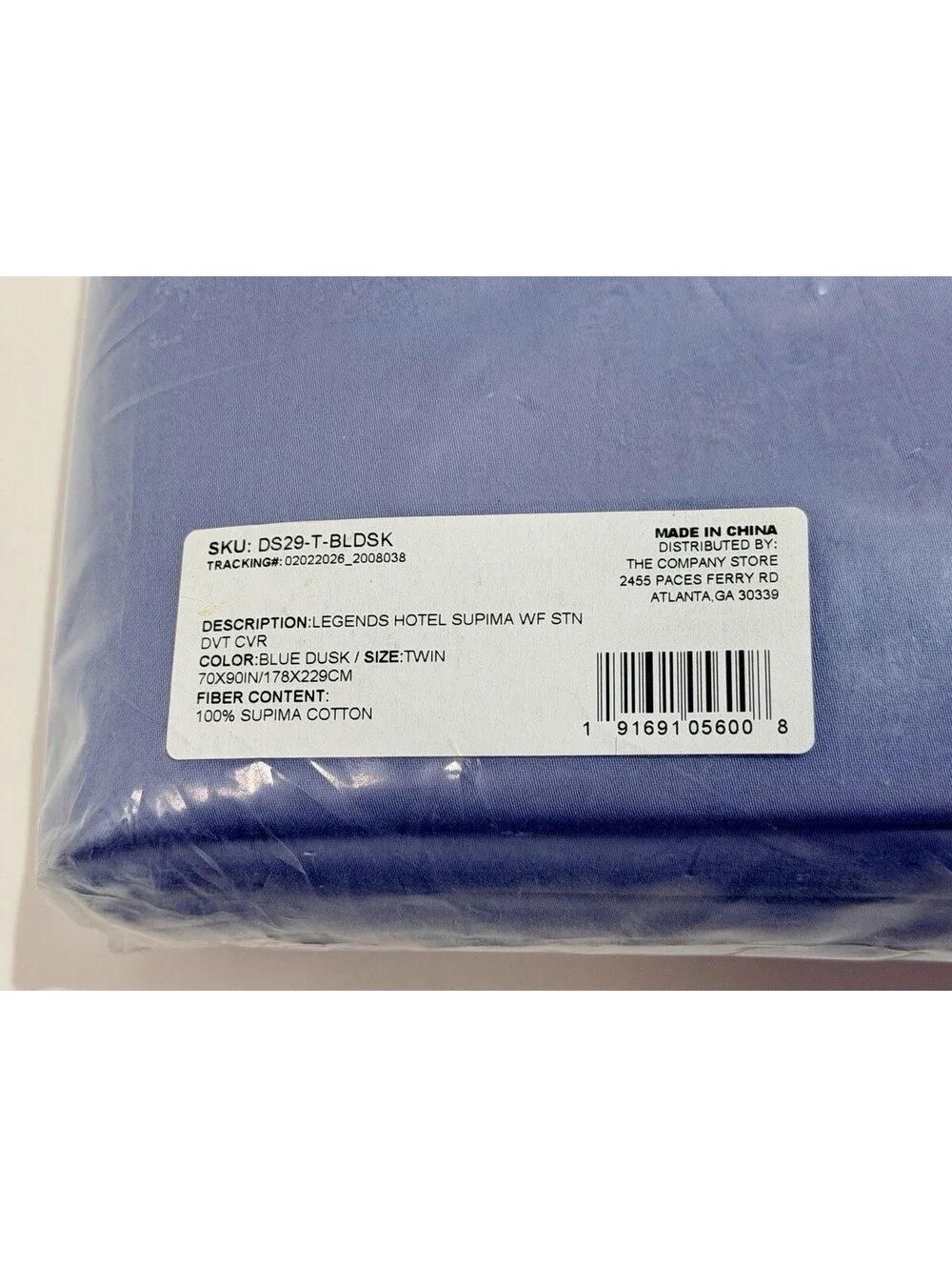 The Company Store Legends Hotel Supima Sateen Duvet Cover Blue Dusk Twin XL